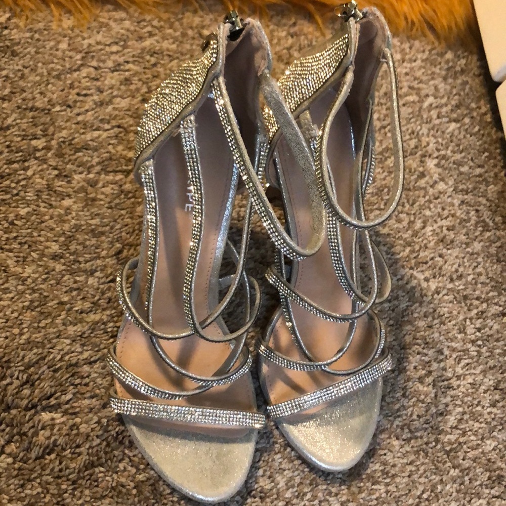 Silver, rhinestone heels